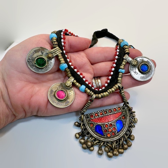 Jewelry - Vintage Afghan Coin Necklace: Middle Eastern Belly Dance Jewels Ethnic Boho